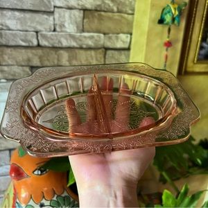 Vintage Pink Glass Divided Relish Dish
